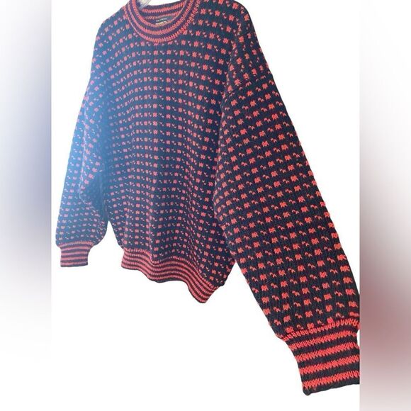 DEVOLD Sz 50/2XL Red Abstract Printed Crew Neck Wool Knit Norway Ski Sweater - Picture 7 of 9